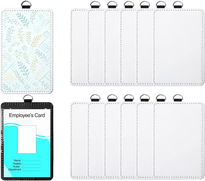 12 Pack Sublimation Blank PU Leather ID Badge Holder Bulk Heat Transfer Print ID Card Badges Name Tag Holders for DIY Office Employees (Vertical)