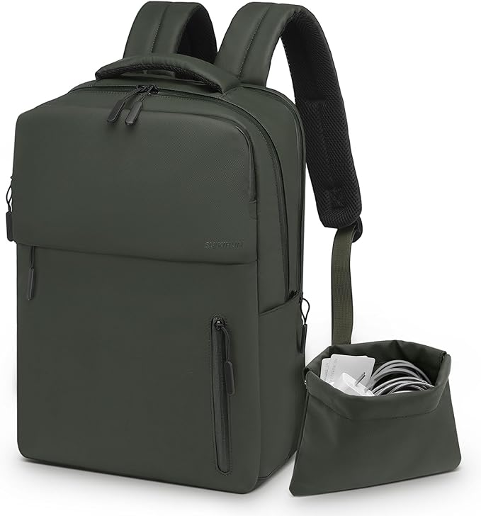 Lightweight 20L Commute Backpack for Men & Women, Water-Resistant Travel Daypack with 15.6-Inch Laptop Compartment & Anti-Theft Pockets, Dark Green