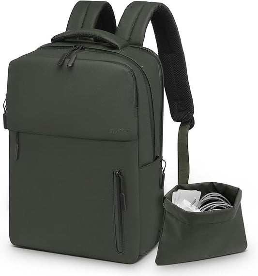 Lightweight 20L Commute Backpack for Men & Women, Water-Resistant Travel Daypack with 15.6-Inch Laptop Compartment & Anti-Theft Pockets, Dark Green