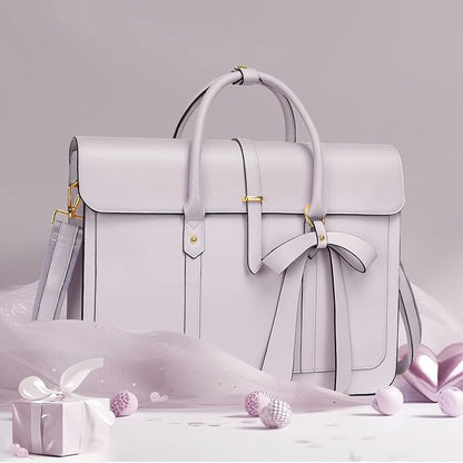 MOSISO Laptop Bag for Women, 15-15.6 inch PU Leather Laptop Shoulder Bags Convertible Backpack, 16 inch Messenger Bags Casual Handbag Work Briefcase Travel Computer Bag with Bowknot, Dusty Lilac