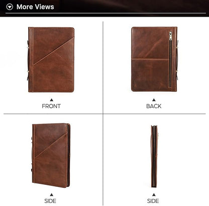 Top Grain Leather 16.2" Slim Laptop Zipper Folio Case Bag, Handmade & 2 Pockets, Compatible with MacBook Pro 16.2" A2485 M1 Max 15" Touch Bar A2141 A1707 Pro 16" Touch ID, Brown 16.2 Inch