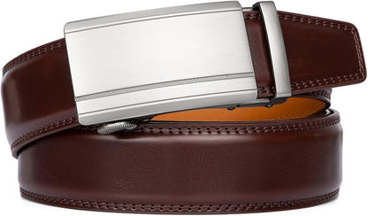 Founders & C Men's Ratchet Belt 1 3/8",Leather Dress Belt Adjustable with Click Sliding Buckle Trim to Exact Fit
