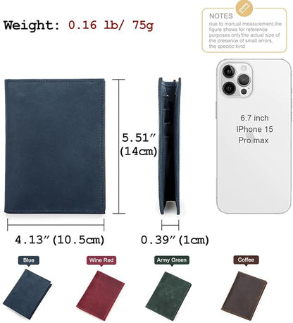 CONTACTS Full Grain Leather Passport Holder RFID Blocking Travel Passport Wallet Compatible with Airtag Passport Cover Case with 4 Cards Slots, Coin Pocket (Blue)