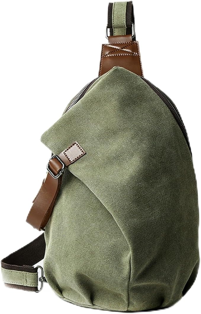 MOYYI Canvas Sling Bag for Men Women, 10L Crossbody Bag Small Backpack, Casual Daypack with Anti-Theft Pocket, Vintage Canvas Shoulder Bags for Travel, Daily, Hiking, Work (Green)