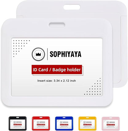 2 Pack Sliding Horizontal Badge Holder Hard Plastic Key Card Work Badge Sleeve for Office School Factory Teacher Student (White)