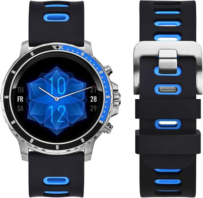 WOCCI 18mm Bicolor Watch Band, Silicone Rubber, Quick Release Replacement Strap for Men and Women, Silver Stainless Steel Buckle (Black-Blue)