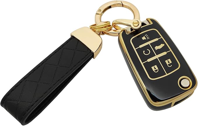 TPU Protective Key Fob Cover Case Compatible with 2010-2019 Chevy Equinox,2011-2016 Cruze Malibu Camaro Trax Impala Sonic Buick Lacrosse Regal Verano Trunk GMC Keyless Entry Key Fob (Black)
