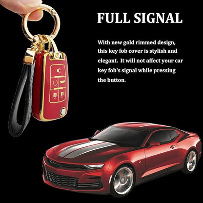 TPU Protective Key Fob Cover Case fit for Chevy Equinox Cruze Malibu Camaro Trax Impala Sonic Buick Lacrosse Regal Verano Trunk for GMC Keyless Entry Key Fob (Red)