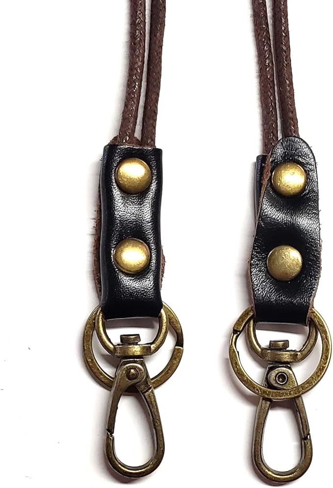 Aslana Genuine Leather Rope Necklace Lanyard for Key ID Badge Holder, Lobster Claw Clasp, Vintage Retro Style (19" Neck Lanyard, 2-Pack, 8 Black Leather)