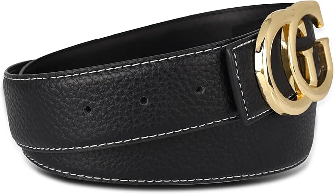 Aurolran Men&Womens Leather Dress Belt Business Automatic Buckle Belt Color-Black Silver Gold