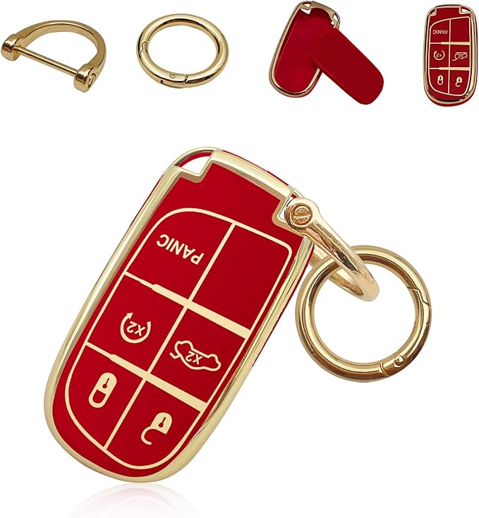 for Jeep Key Fob Cover Keychain Soft Full Protection Key Case Shell, Car Accessories for Man,Girls, Women, Compatible with Jeep Smart Key 3 4 5 Buttons Protector(Red)