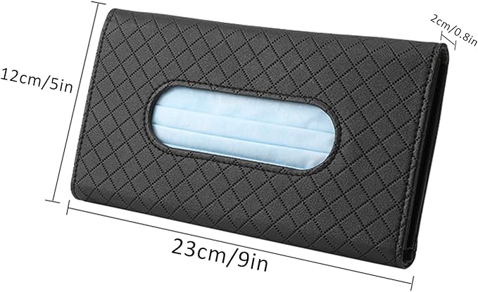Car Tissue Refill Holder, Tissue Holder for Car, Black PU Leather Car Sun Visor Tissue Paper Storage Box Holder Cases, Hanging Tissue Clip, Car Napkin Holder