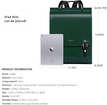 Cnoles Leather Backpack Purse For Women Fashion Ladies Vintage Bags Casual College Travel Backpacks Large bag Green