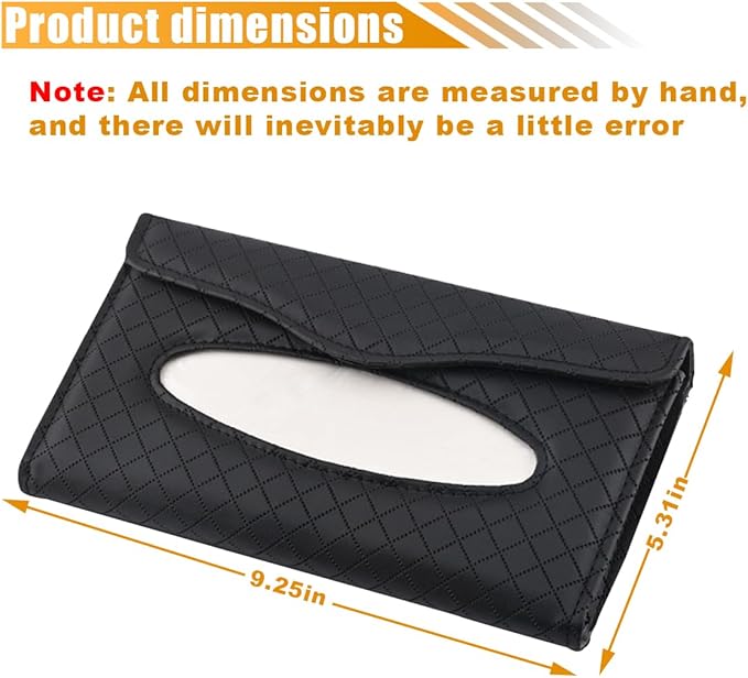 Car Tissue Holder, PU Leather Auto Napkin Holder for Visor & Backseat, Automotive Mask Organizer Case to Keep Vehicle Tidy, Universal Interior Accessories for Sedan Truck SUV (Black)