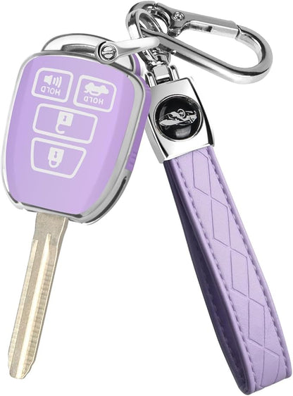 MILD EAST for Toyota Key Fob Cover with Metal Key Chain, Silver Edge Soft TPU Key Fob Shell Case for 2012-2019 Camry Corolla Tacoma, Purple
