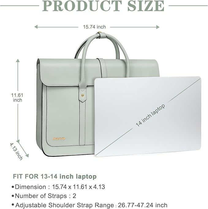 MOSISO Laptop Bag for Women, 13-14 inch PU Leather Laptop Shoulder Bags Convertible Backpack, 13.3 inch Messenger Bags Casual Handbag Work Briefcase Travel Computer Bag with Bowknot, Sage Green