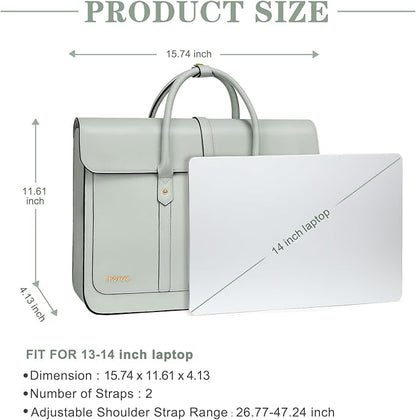 MOSISO Laptop Bag for Women, 13-14 inch PU Leather Laptop Shoulder Bags Convertible Backpack, 13.3 inch Messenger Bags Casual Handbag Work Briefcase Travel Computer Bag with Bowknot, Sage Green