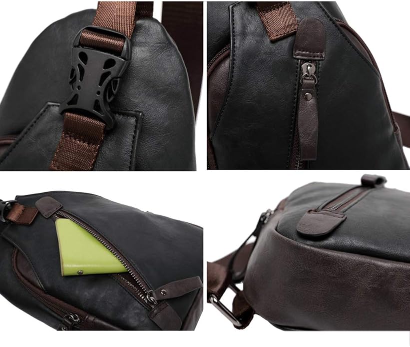 Hebetag Leather Sling Bag Crossbody Backpack for Men Women Travel Outdoor Camping