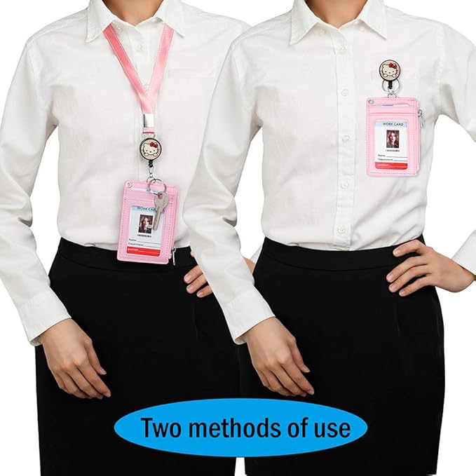 【2025 Latest】 Cute Badge Holder Retractable Lanyard Reel Clip with Heavy Duty Carabiner, 1 Clear ID Window, and 4 Card Slots in 2 Sided for Students Teens Boys Girls Women