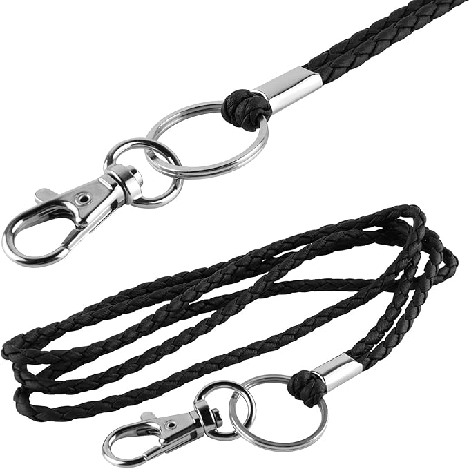 PLENTY Braided Leather Lanyard, 2PCS Handmade Strong Office Long Neck Strap with Clasp and Keychain for ID Badge and Keys