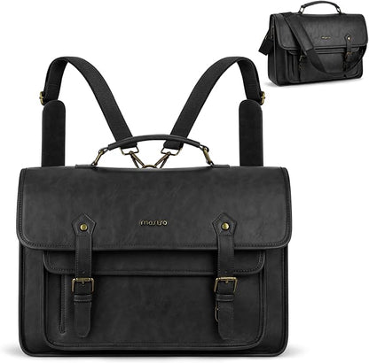 MOSISO 3 in 1 Laptop Bag, 15.6 inch PU Leather Shoulder Bag Briefcase Messenger Satchel Laptop Backpack, 15-16 inch Computer Bags Handbag Bookbag, Black