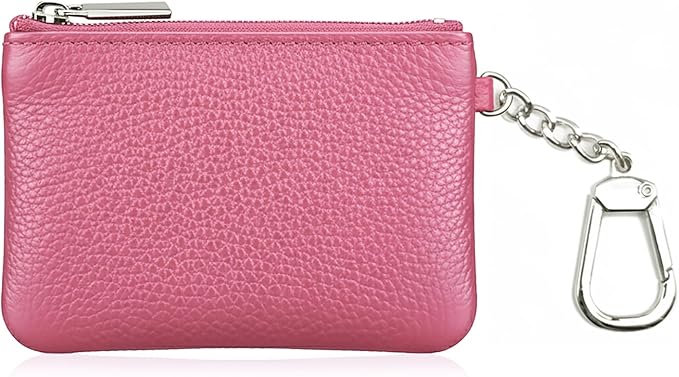 Hibate Small Leather Coin Purse Change Pouch for Women Girls Kids with Zip Key Ring (Clip_Pink)