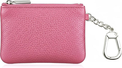 Hibate Small Leather Coin Purse Change Pouch for Women Girls Kids with Zip Key Ring (Clip_Pink)