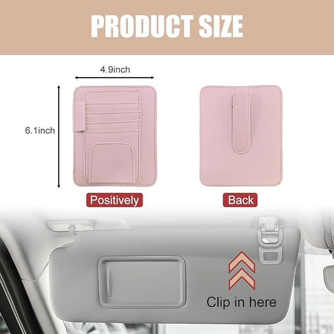 Augeny 2 PCS Car Sun Visor Organizer, Small Auto Visor Organizer and Storage, Registration and Document Holder for Sunglasses, Card, Pen, Driver License, Car Accessories (Pink)
