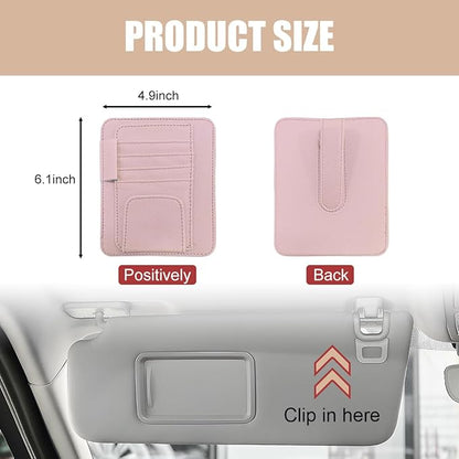 Augeny 2 PCS Car Sun Visor Organizer, Small Auto Visor Organizer and Storage, Registration and Document Holder for Sunglasses, Card, Pen, Driver License, Car Accessories (Pink)