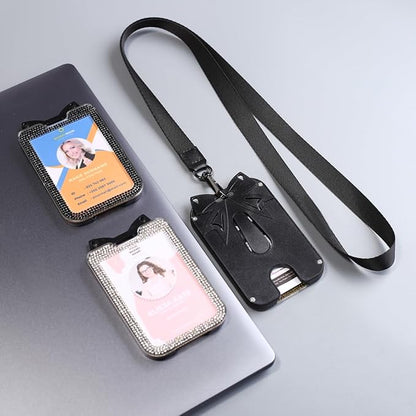 2 Pack Lanyards for id Badges Bling ID Badge Holder with Lanyard for Office, School, Cruise Cards,Travel (Black and White)