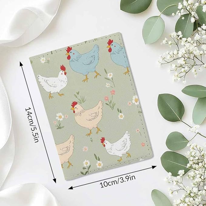 Chicken Passport Holder for Travel Farm Country Life Style PU Leather Passport Cover Wallet Cute Passport Card Holder for Women and Men