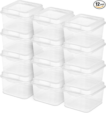 Sterilite 12-Pack FlipTop Stackable Square Small Storage Bin with Hinging Lid, Clear