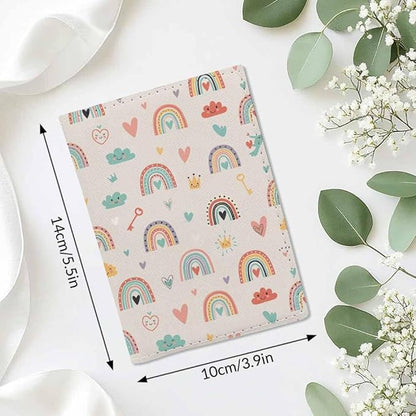 Magic Rainbows Passport Holder for Travel Smiling Heart Key Crown PU Leather Passport Cover Wallet Cute Passport Card Holder for Women and Men