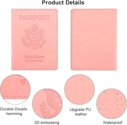 Passport Holder, Passport Cover, Passport Holder for Women, 2 Pack Travel Passport Wallet, Leather Passport Case, Passport Protector International Travel Must Haves Accessories, Black+Pink