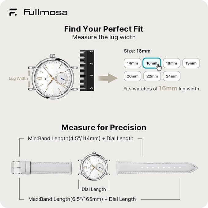 Fullmosa Watch Band, Quick Release Leather Watch Strap for Men Women, Replacement Bands Width 12mm 14mm 16mm 18mm 19mm 20mm 21mm 22mm 24mm