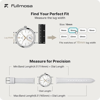 Fullmosa Watch Band, Quick Release Leather Watch Strap for Men Women, Replacement Bands Width 12mm 14mm 16mm 18mm 19mm 20mm 21mm 22mm 24mm