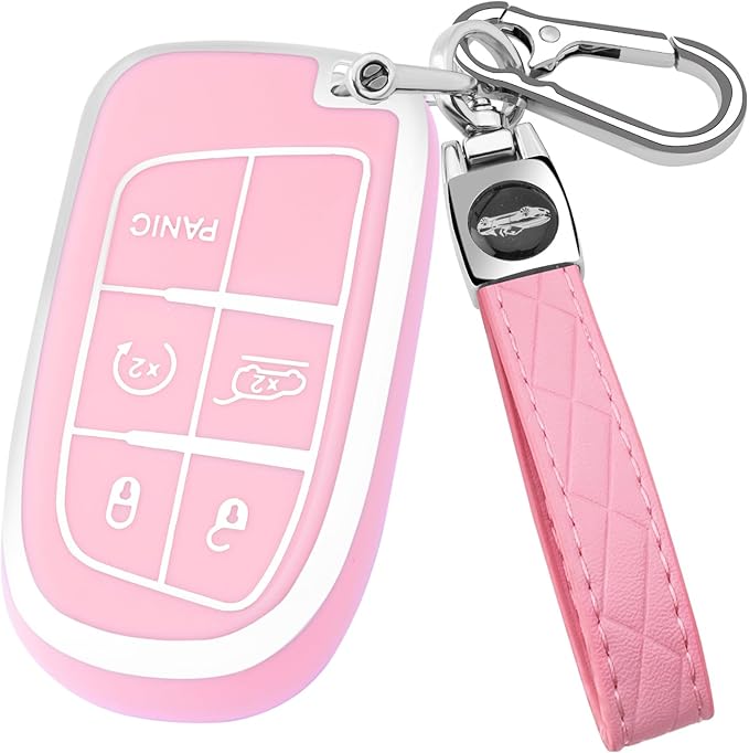 XIYANG TRADE for Jeep Key Fob Cover, Soft Full Protection Key Case Shell Compatible with Jeep Grand Cherokee Renegade Chrysler 200 300 Dodge RAM Durango Challenger Journey Dart Fiat Smart Key (Pink)