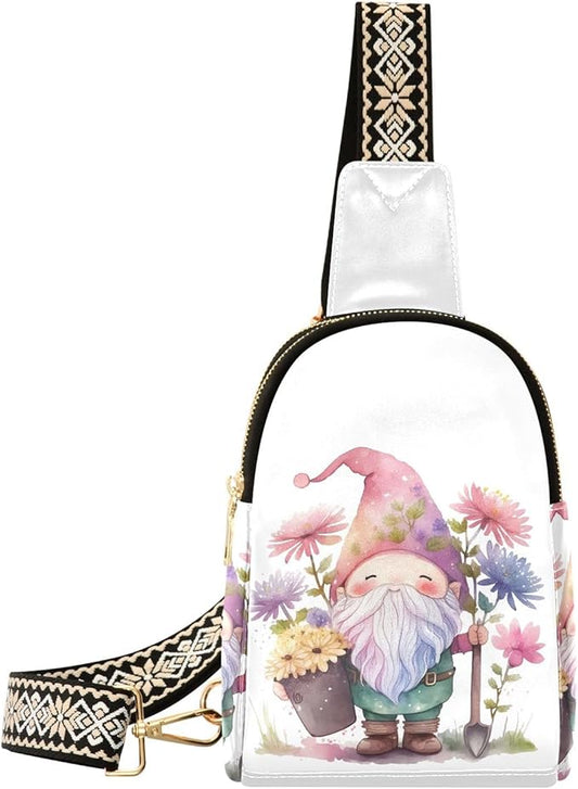 ZAZYXTJ Gnomes Crossbody Sling Bag for Women Leather Small Chest Bag Adjustable Straps Daypack for Travel Sport Hiking