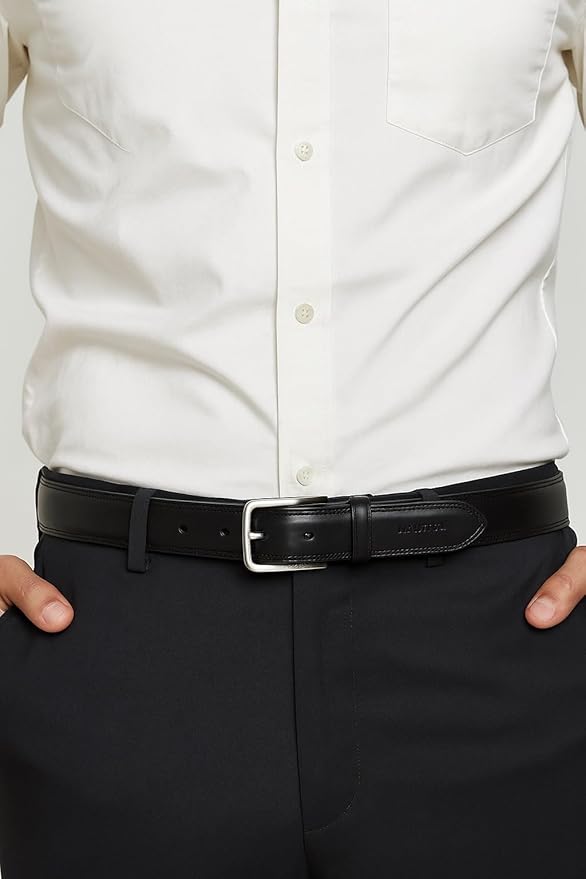 Nautica Men's Dress Leather Belt for Suits and Pants | Classic | Business | Fashion | Adjustable | Metal Buckle