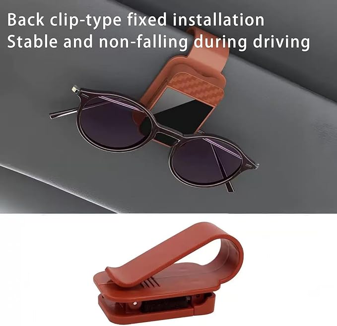 Car Visor Organizer, ABS Sunglasses Holder Clip with Document & Card Pockets, Multi-Pocket Sun Visor Storage for Truck SUV Van (Brown)