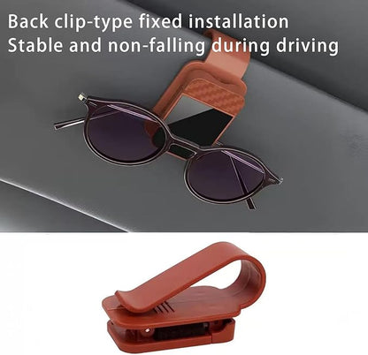 Car Visor Organizer, ABS Sunglasses Holder Clip with Document & Card Pockets, Multi-Pocket Sun Visor Storage for Truck SUV Van (Brown)