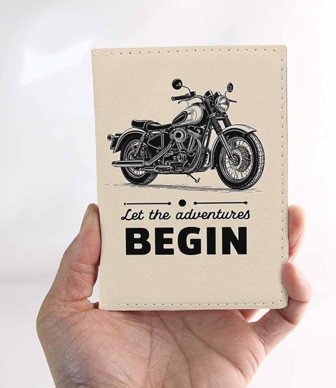 Motorcycle Passport Holder for Travel Let the Adventure Begin PU Leather Passport Cover Wallet Cute Passport Card Holder for Women and Men