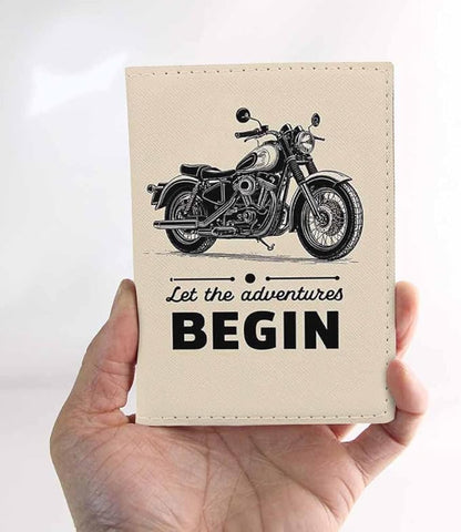 Motorcycle Passport Holder for Travel Let the Adventure Begin PU Leather Passport Cover Wallet Cute Passport Card Holder for Women and Men