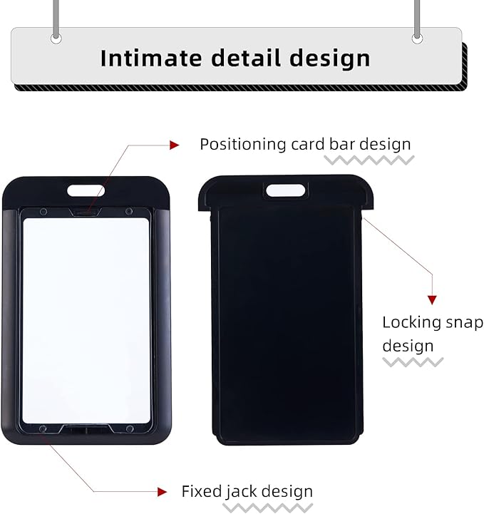 2 Pack Vertical Sliding Hard Plastic Badge Holder – Secures Work ID, Key Card, Credit Cards for Office, Factory, School, Teachers & Students (Black)