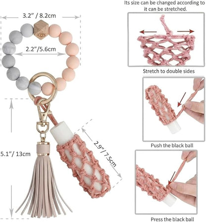 BIHRTC Silicone Key Ring Bracelets Wristlet Keychain Wallet with Net Chapstick Holder for Women