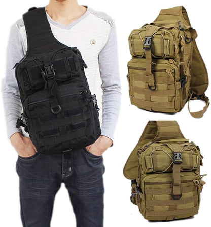 Hebetag Leather Sling Bag Crossbody Backpack for Men Women Travel Outdoor Camping