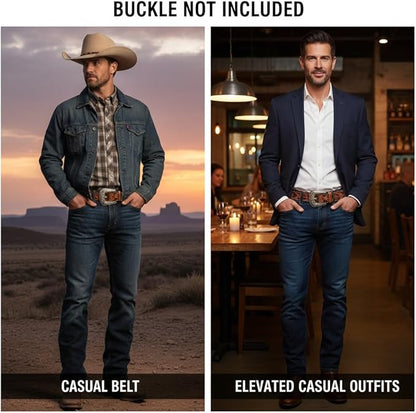 F&L CLASSIC Western Belt without buckle for men – Full Grain Leather Cowboy Belts for jeans - One Piece Leather strap belt