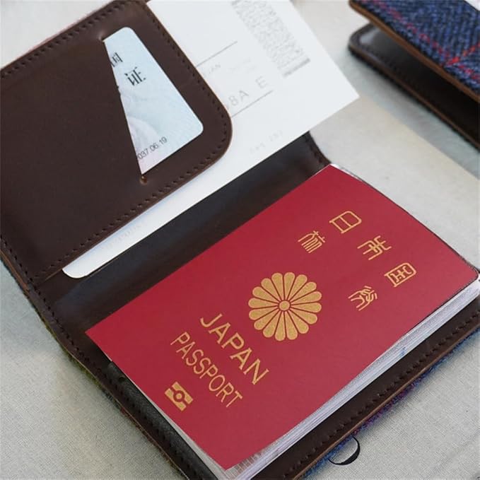 Harris Tweed Leather Passport Holder for Travel, Slim & Lightweight Passport Cover with Vaccine Card Slot, RFID Blocking, Ideal for Women and Men (No.291)