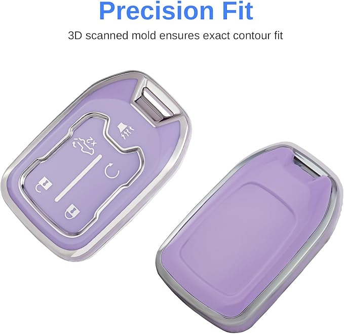 for GMC Key Fob Cover - TPU Key Shell Case Protector Compatible with Chevy Silverado and GMC Sierra 1500 2500HD 3500HD 5 Buttons Smart Remote Key, Purple
