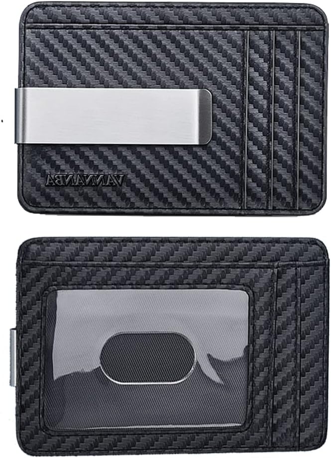 VANNANBA Money Clip Slim Front Pocket Wallet Carbon Fiber RFID Blocking Minimalist ID Card Holder for Men Women(Carbon Black)
